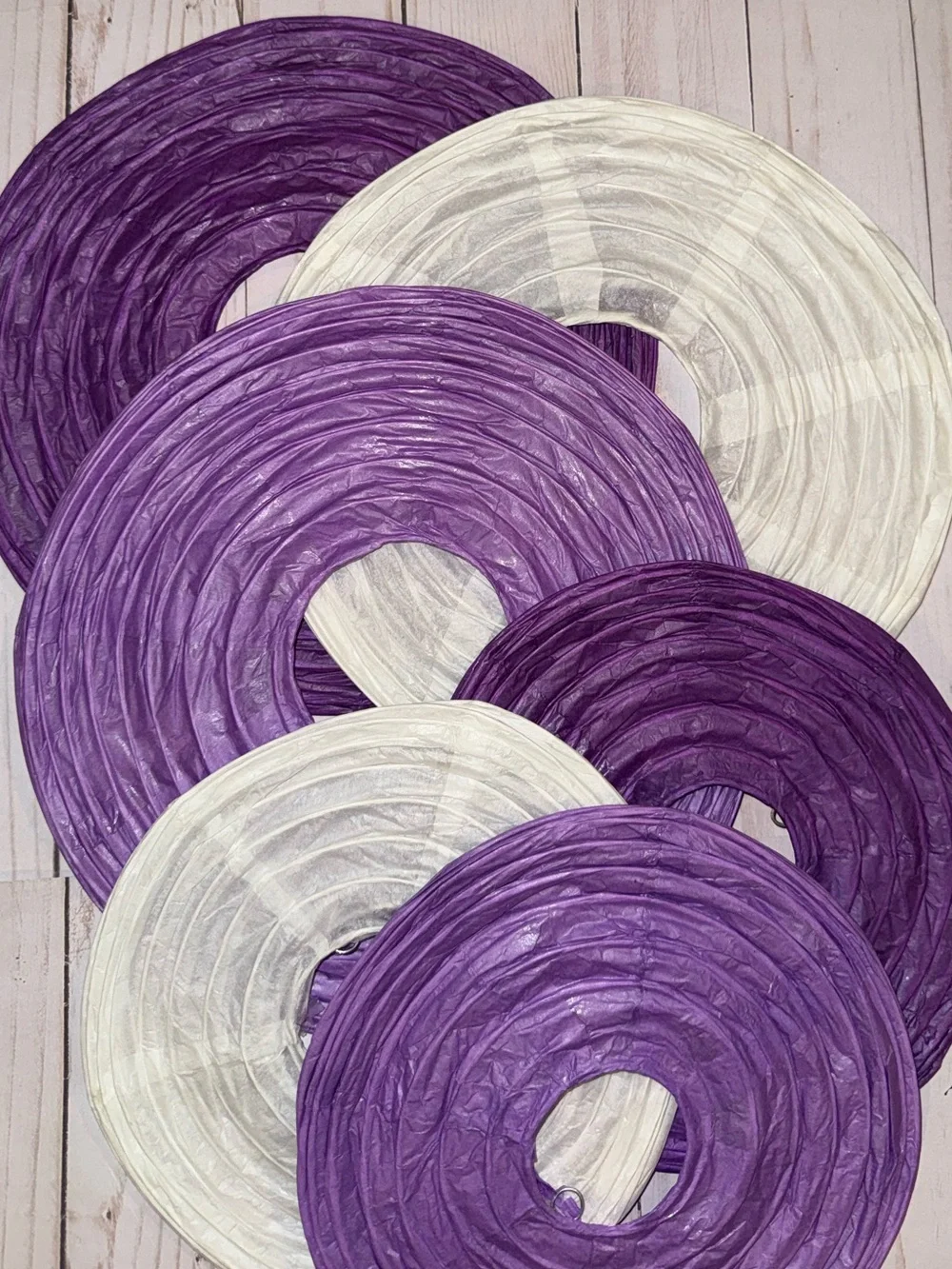 Purple and white party supplies